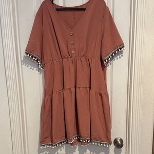 SHEIN Curve Terracotta Dress with Pom Pom Detail